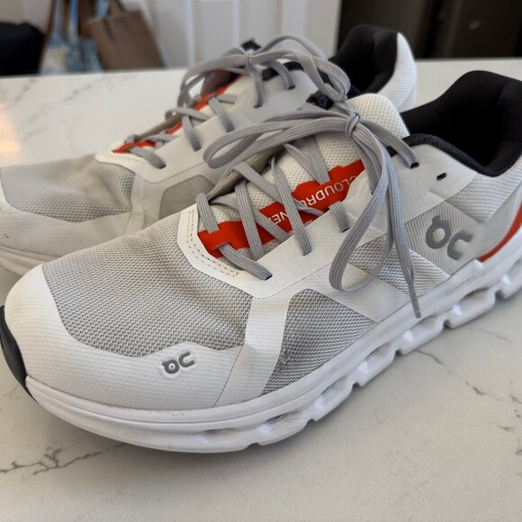 On Running Men's Athletic Shoes in White and Red - Picture 3 of 7